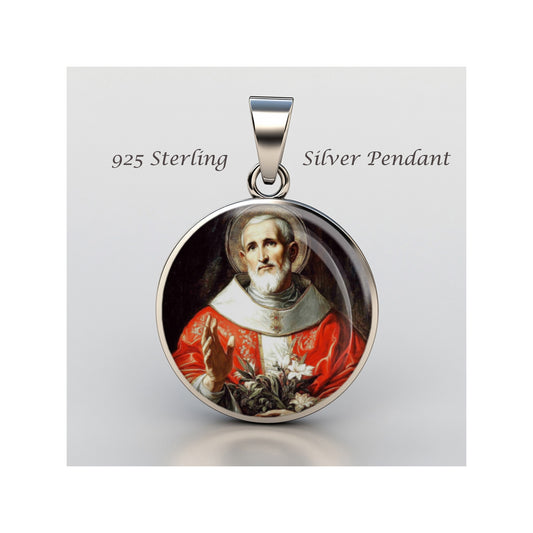 Saint Philip Neri Catholic sterling silver 925 Christian Medal Patron Pendant image 0