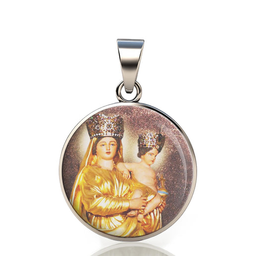 Our Lady Prompt Succor 925 Sterling Silver Round Pendant Christian Religious Medal Small 20mm