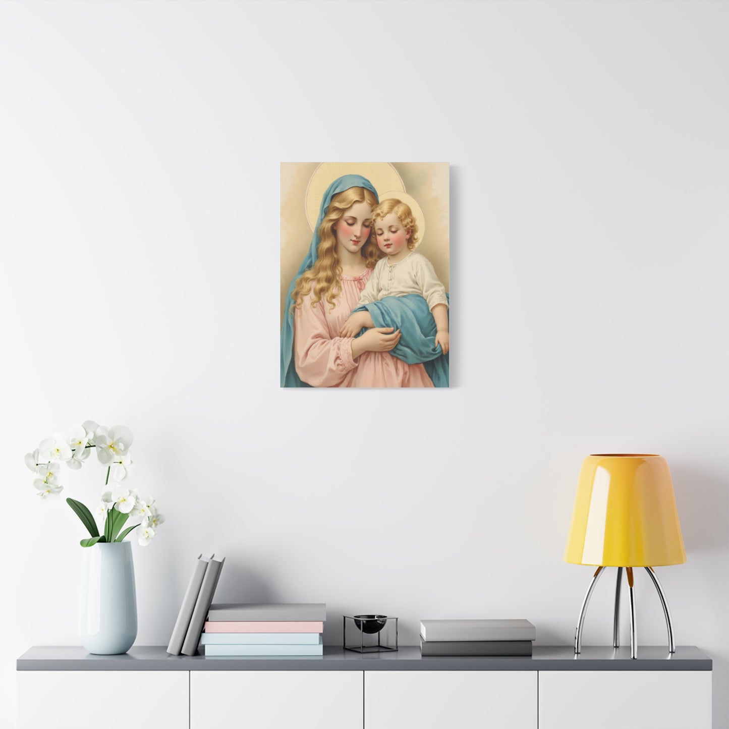 Mother Mary and Baby Jesus Catholic Canvas Wall Art, Christian Decor