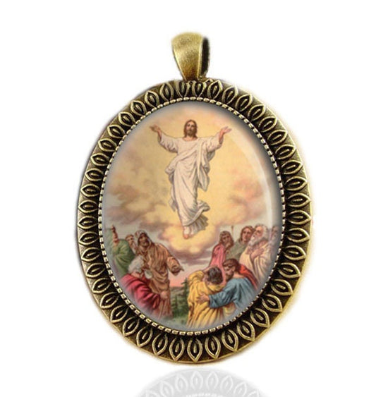 Ascension of Jesus Heaven Catholic Medal Oval Pendant Large