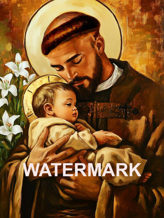 Saint Anthony of Padua with Baby Jesus Religious Art Digital Image image 0