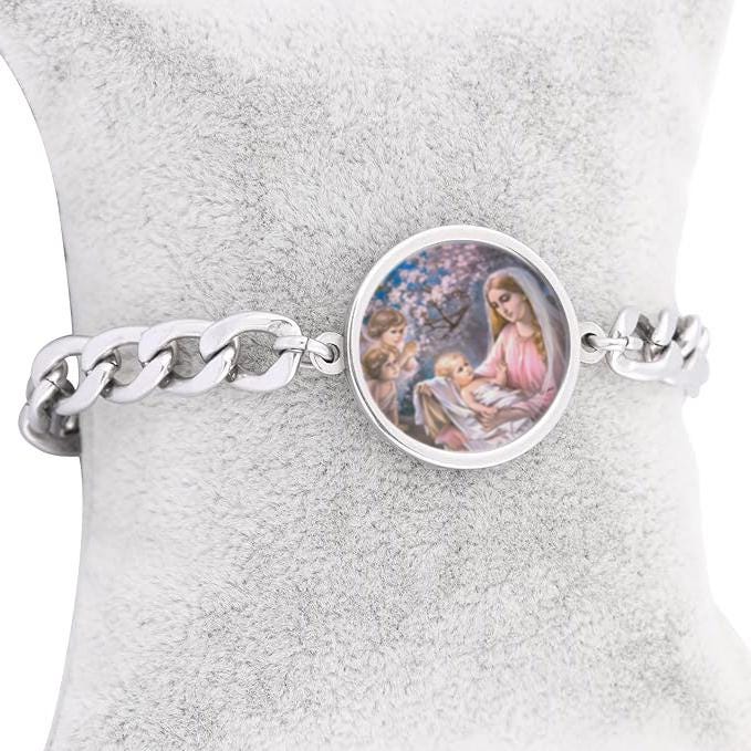 Our Lady Mary Curb Bracelet Gold or Silver tone Religious Jewelry Simple Chain