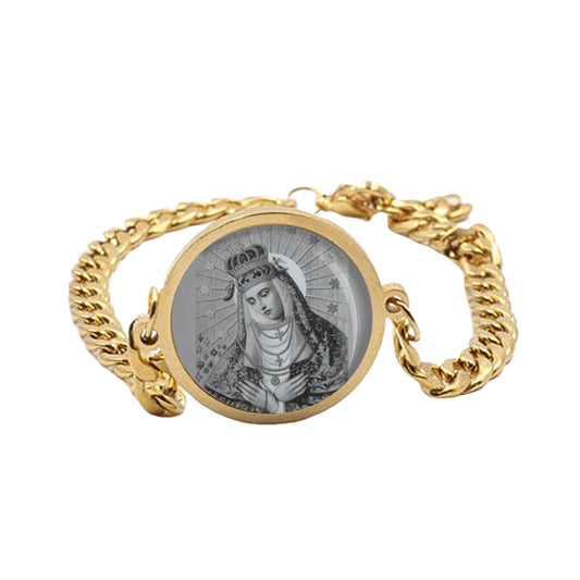 Our Lady Queen Of Heaven Curb Bracelet Gold or Silver tone Religious Jewelry Simple Chain