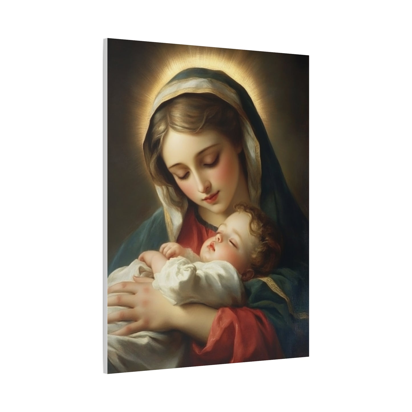 Mary and Sleeping Baby Jesus Catholic Canvas Wall Art, Christian Decor