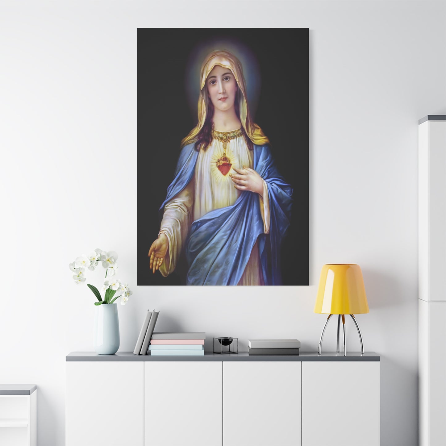Immaculate Heart Mother Mary - Catholic Canvas Wall Art, Christian Decor