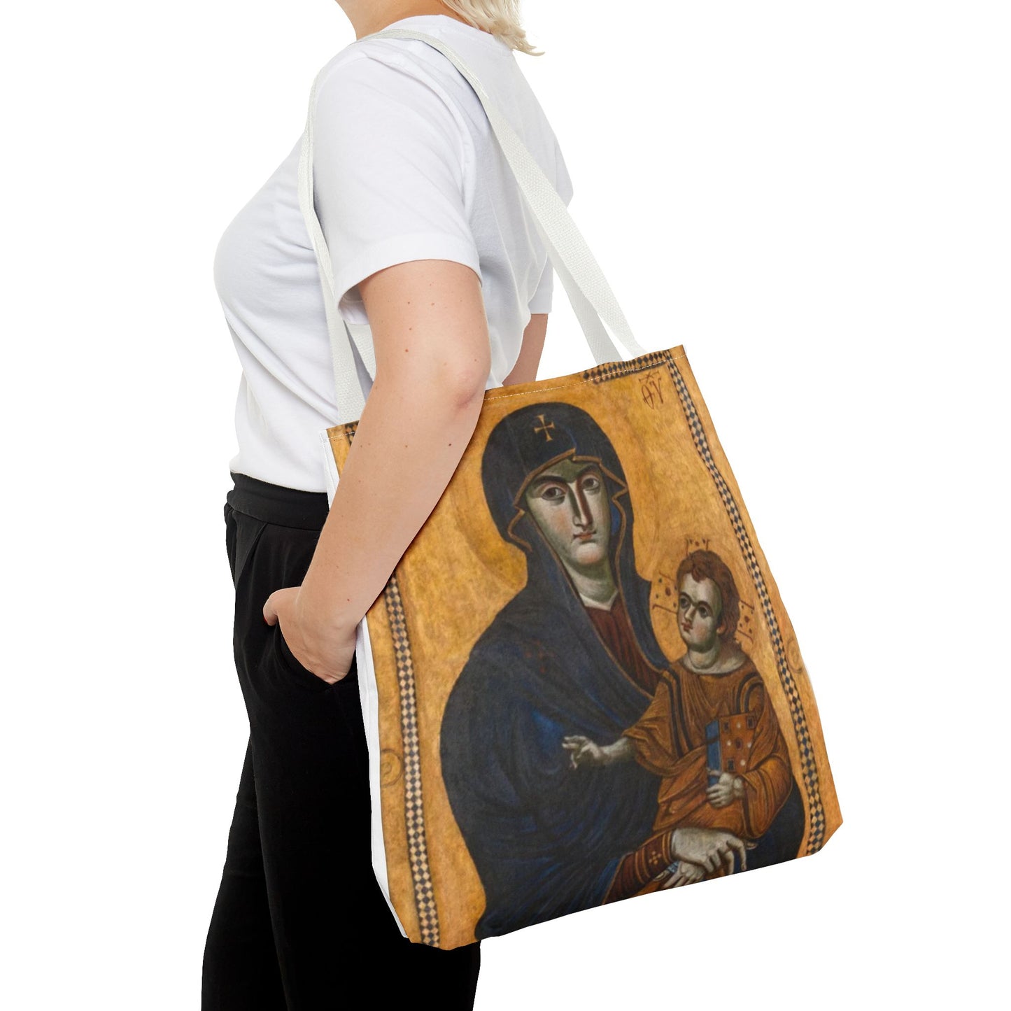 Salus Populi Romani Floral Tote Bag | Catholic Eco-Friendly Shopper | Gift for Spirituality Lovers