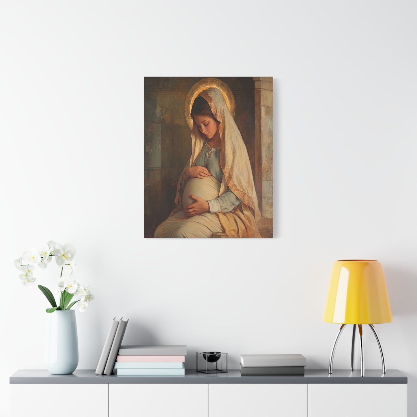 Mother Mary During Her Pregnancy Catholic Canvas Wall Art, Christian Decor