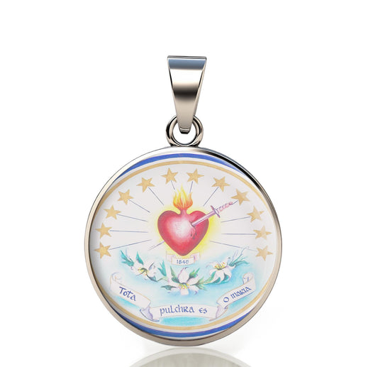 Our Lady Immaculate 925 Sterling Silver IV Round Pendant Christian Religious Medal Small 20mm