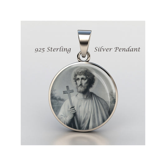Saint Justin Catholic sterling silver 925 Christian Medal Patron Pendant image 0
