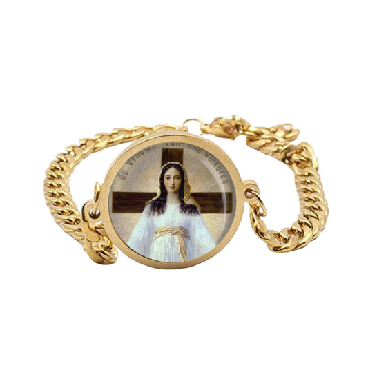 Our Lady All Nation Mary Curb Bracelet Gold or Silver tone Religious Jewelry