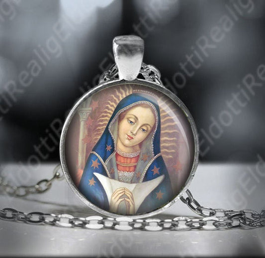 Virgin Mary Our Lady of Altagracia Catholic Necklace. Religious Medal Pendant.