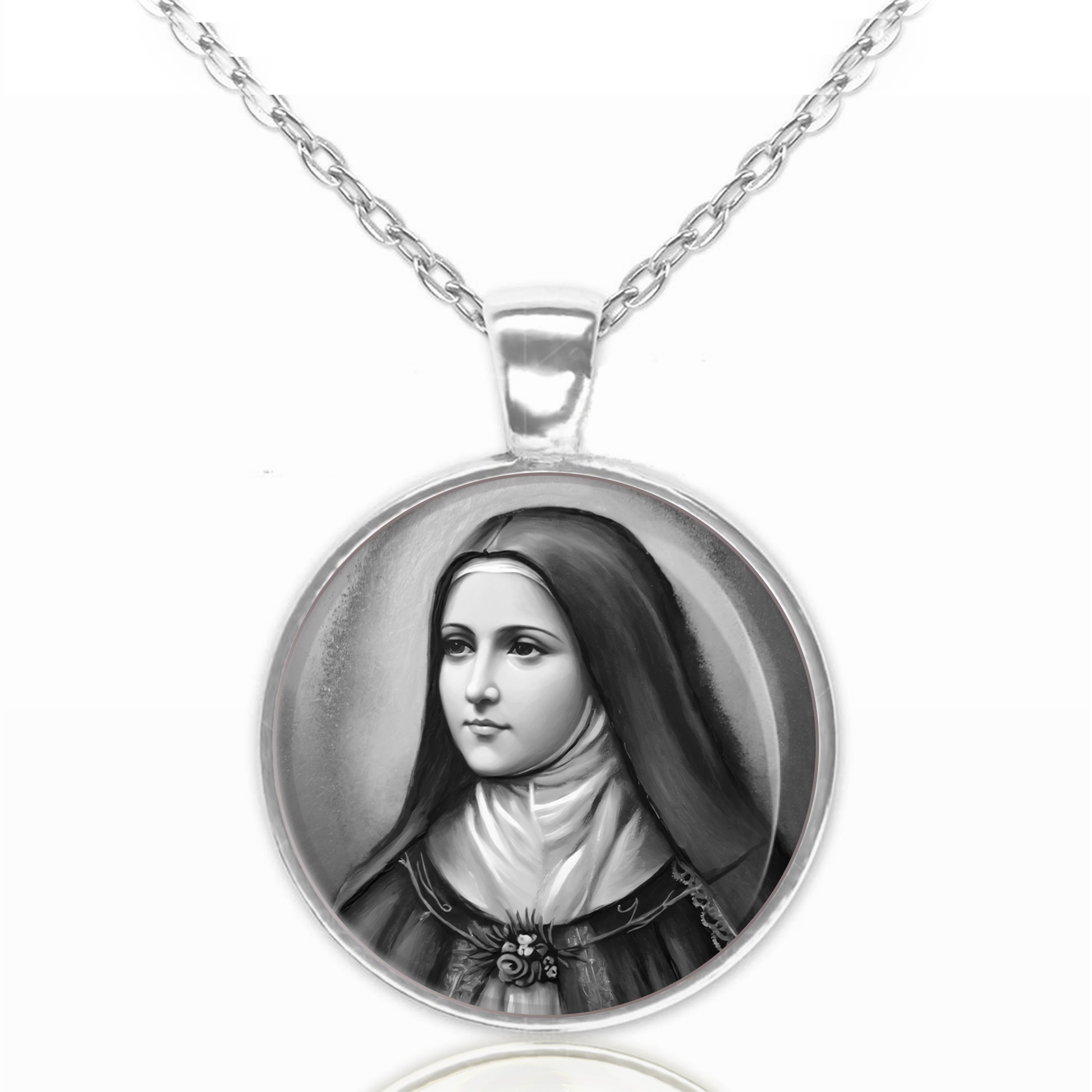 St. Therese Of Lisieux The Little Flower Necklace Catholic Saint Pendant Medal image 0