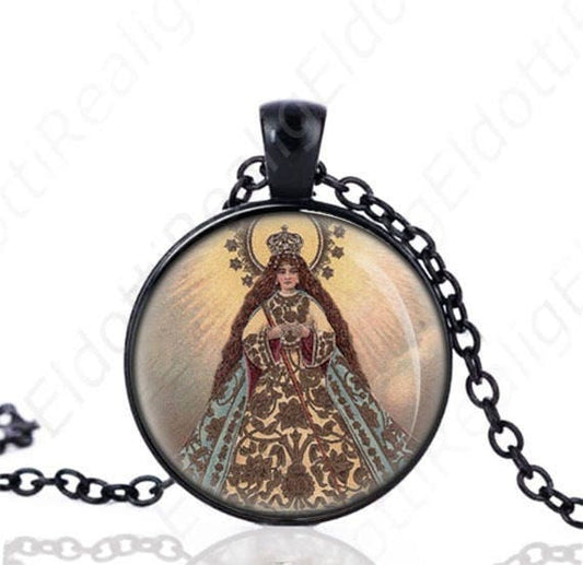 Virgin Mary of Antipolo Necklace Our Lady of Peace and Good Voyage Black Catholic Medal Religious Pendant w Chain