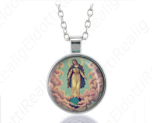 Miraculous Manifestations of Virgin Mary Catholic Necklace Medal Pendant w Chain