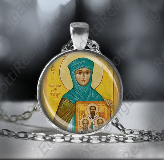 Venerable Mother Macrina Christian Necklace Catholic Medal 25mm Pendant w Silvertone Chain