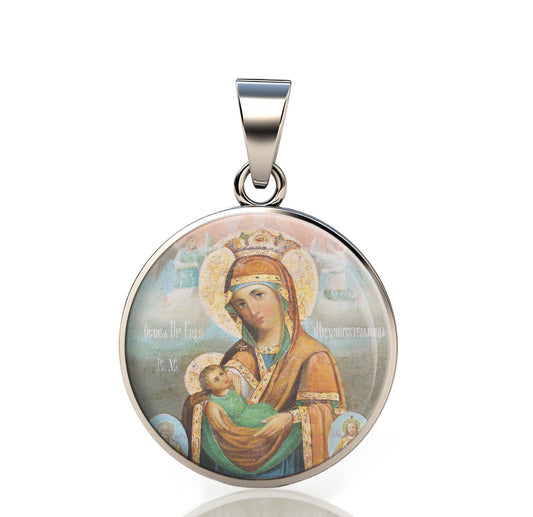 Our Lady Milk Bearing 925 Sterling Silver Round Pendant Christian Religious Medal Small 20mm
