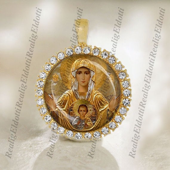 Theotokos Virgin Mary Orthodox Christian Gold Tone Religious Medal