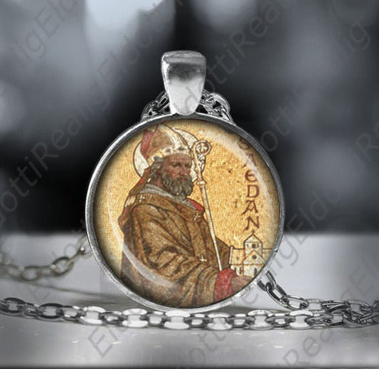 St Aedan Catholic Necklace Patron Pendant Christian Medal Confirmation