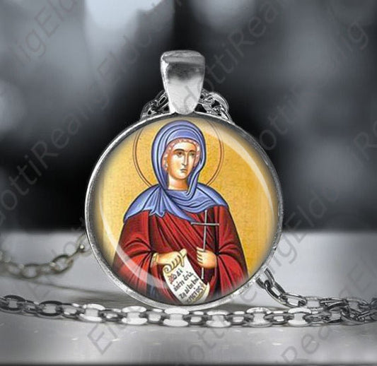 St. Olympias Catholic Necklace Christian Medal Pendant Patron Saint Silvertone Jewelry