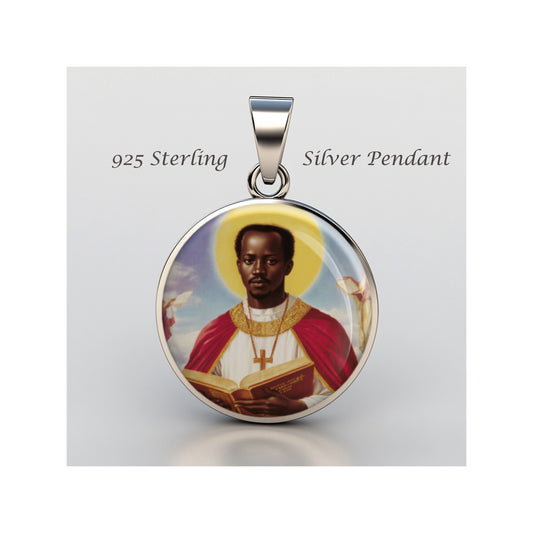 Saint Charles Lwanga Catholic sterling silver 925 Christian Medal Patron Pendant image 0