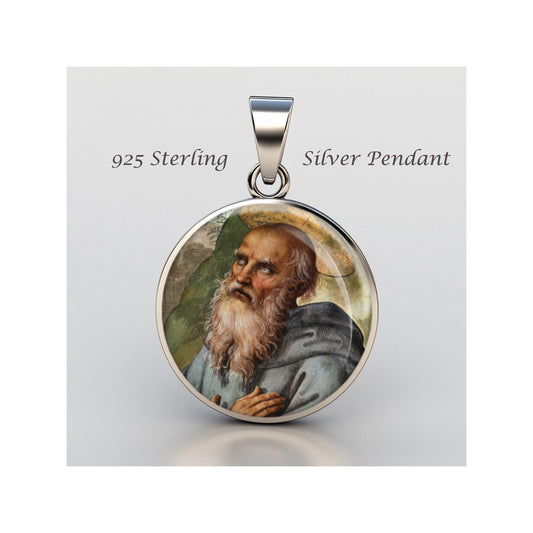 Saint Benedict Religious Devotional sterling silver 925 Christian Medal Patron Pendant