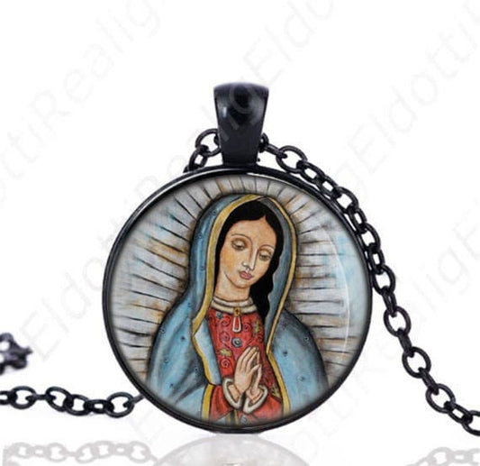 Our Lady of Guadalupe Black Necklace Catholic Medal Pendant Chain