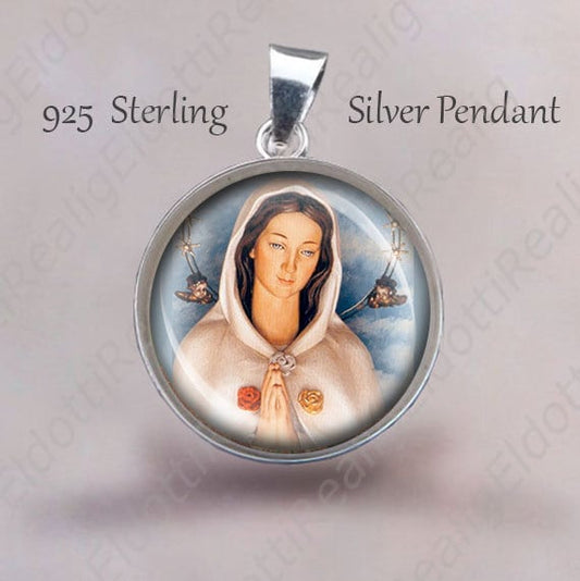 Virgin Mary Mystical Rose Medal 925 Sterling Silver Catholic Medal. Sterling Silver 925 Christian Pendant Mary Rose of Mystica Jewelry Medal