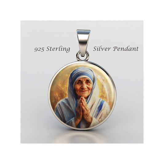 Saint Mother Teresa Catholic sterling silver 925 Christian Medal Patron Pendant image 0