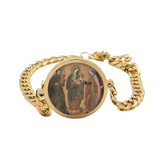 Our Lady Rosary Of Chiquinquira Mary Curb Bracelet Gold or Silver tone Religious Jewelry Simple Chain
