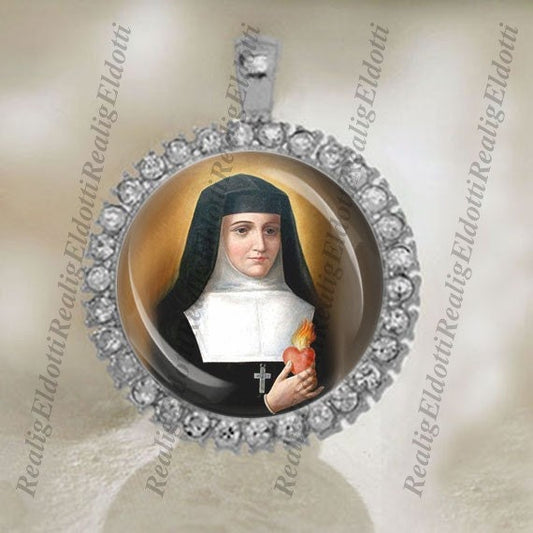 St Jane Frances de Chantal Christian Catholic Silver Tone Medal Cabochon Pendant