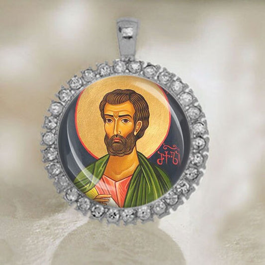 St. Bartholomew Catholic Medal. Religious Silver Tone Pendant. Christian Medal