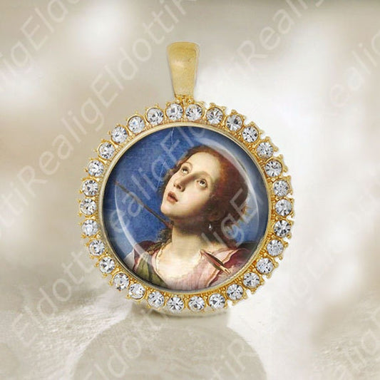 St Christina by Carlo Dolci Medal Catholic Saint Religious Jewelry Gold Tone