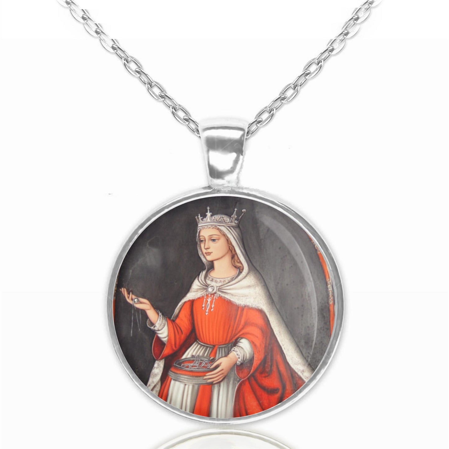 St. Adelaide Religious Necklace Christian Catholic Jewelry Silvertone Medal Round Pendant