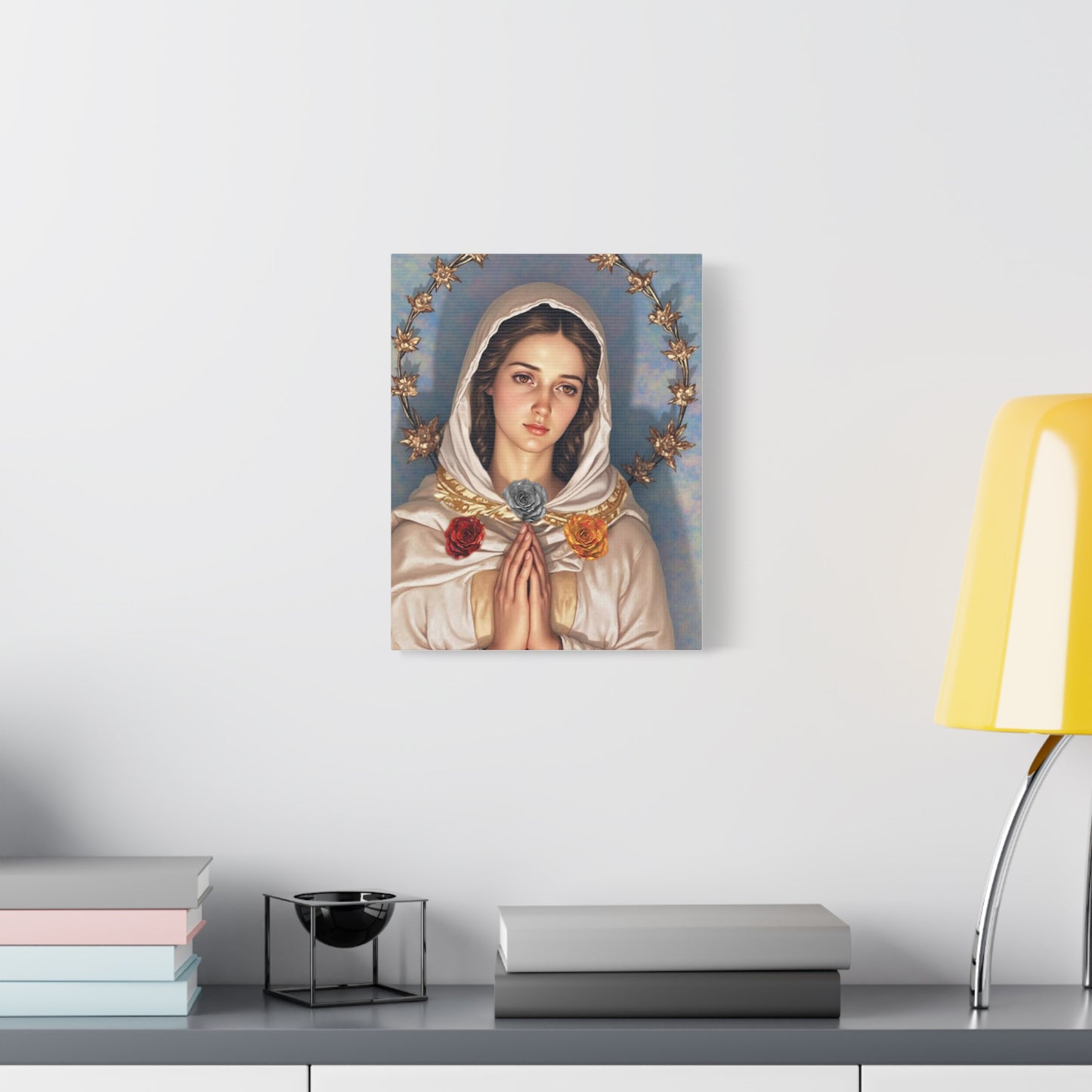 Our Lady Mary Rosa Mystica Catholic Canvas Wall Art, Christian Decor