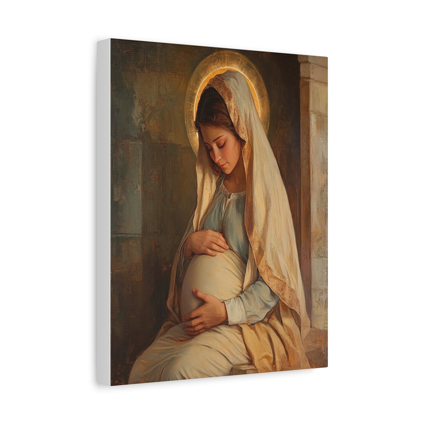Mother Mary During Her Pregnancy Catholic Canvas Wall Art, Christian Decor