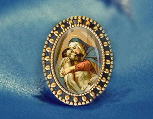 Sorrowful Mother / Our Lady of Sorrows Catholic Brooch Catholic Broach. Antique Gold Religious Pin