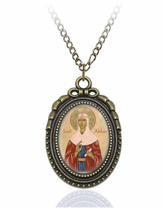 St Adelaide Orthodox Necklace Bronze Medal w Chain Oval Pendant Saint