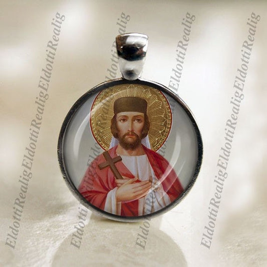 St. Abo of Tiflis Catholic Saint Silvertone Medal Pendant / Charm Cabochon w Glass Dome