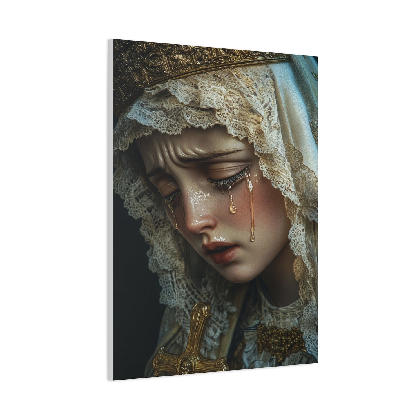Sorrowful Mary - Holy Mary with Tears Catholic Canvas Wall Art, Christian Decor