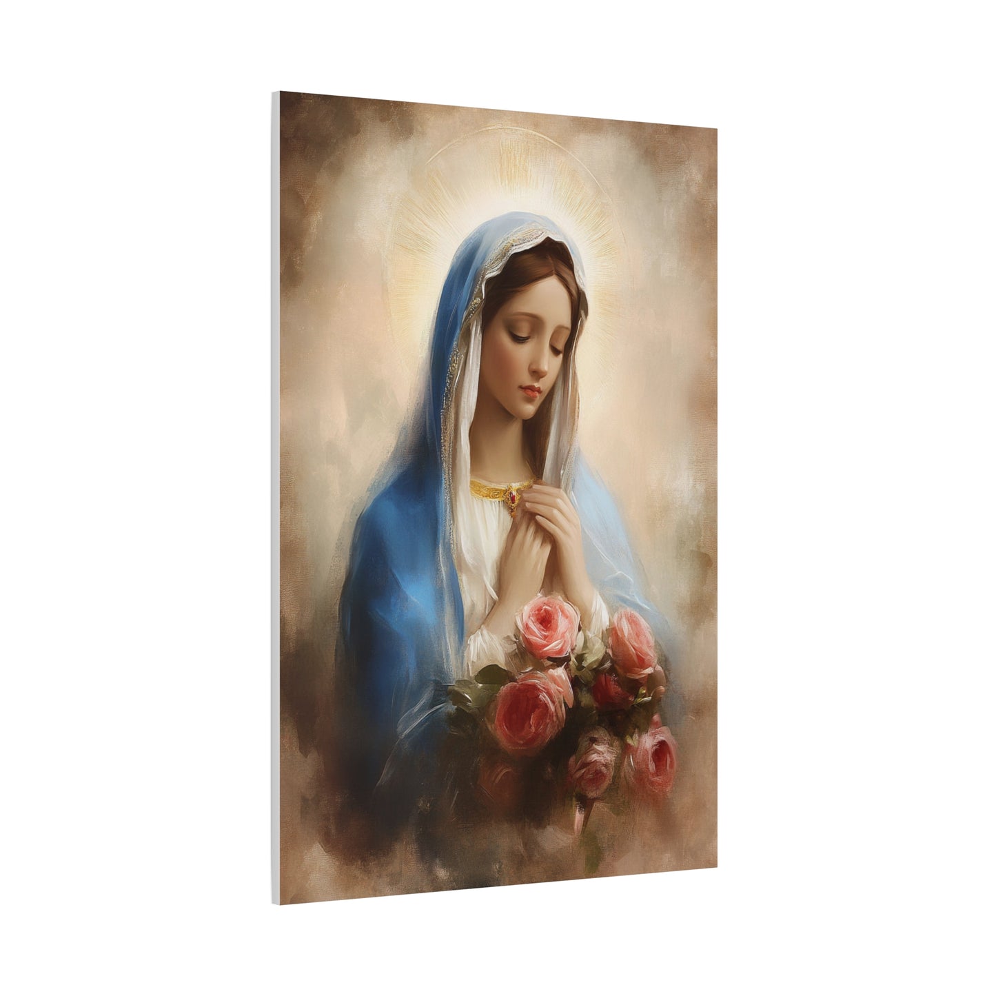 Mother Mary with Roses Catholic Canvas Wall Art, Christian Decor