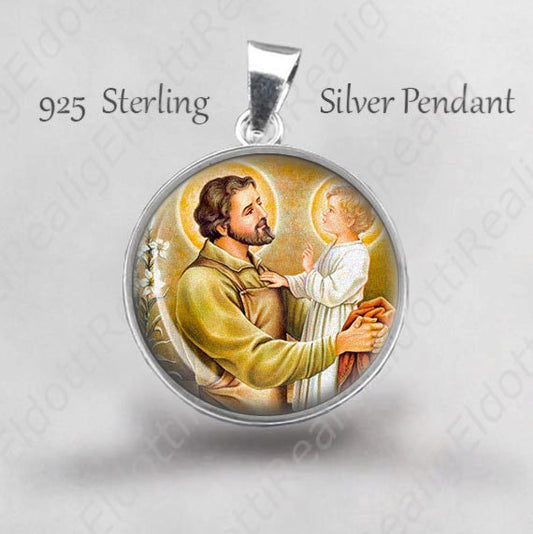 Baby Jesus and Saint Joseph the Betrothed  Religious Christian Medal 925 Sterling Silver Pendant NEW