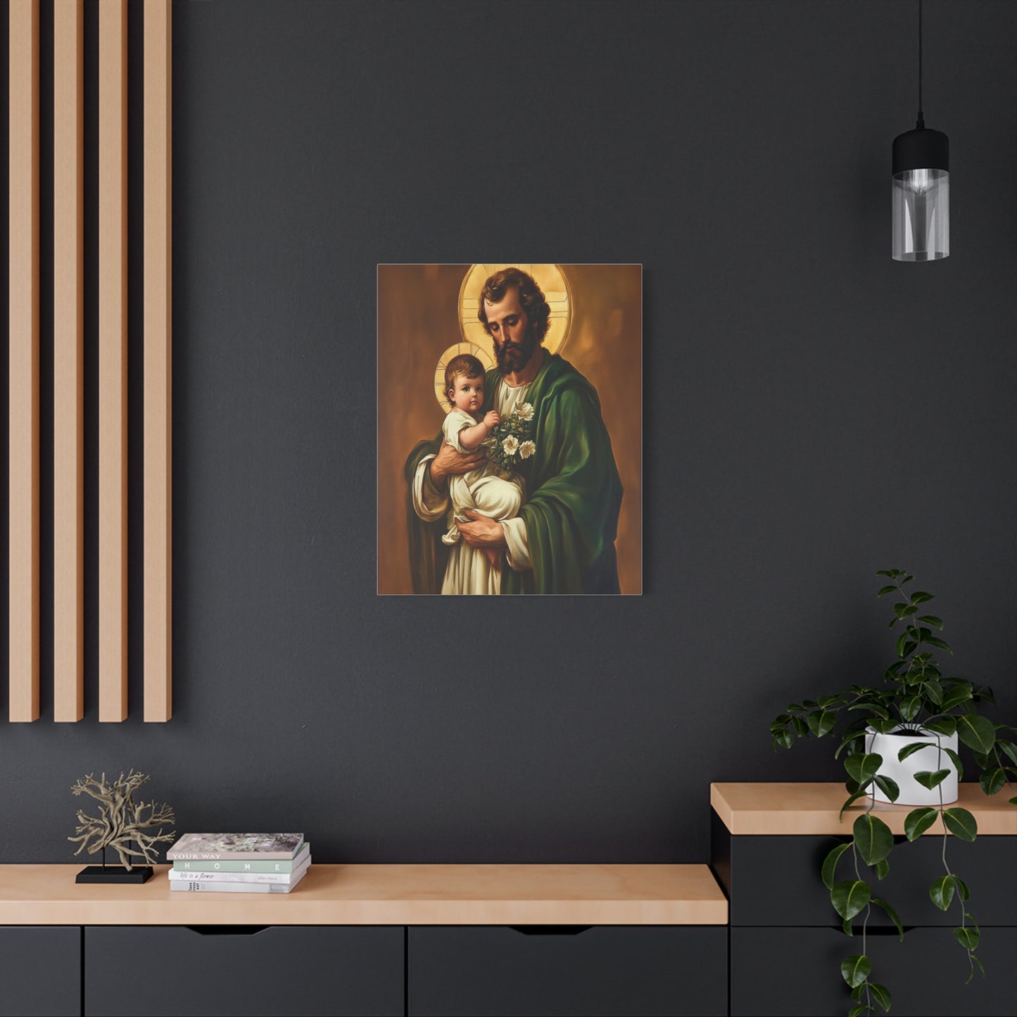 St. Joseph and Baby Jesus Catholic Canvas Wall Art, Christian Decor