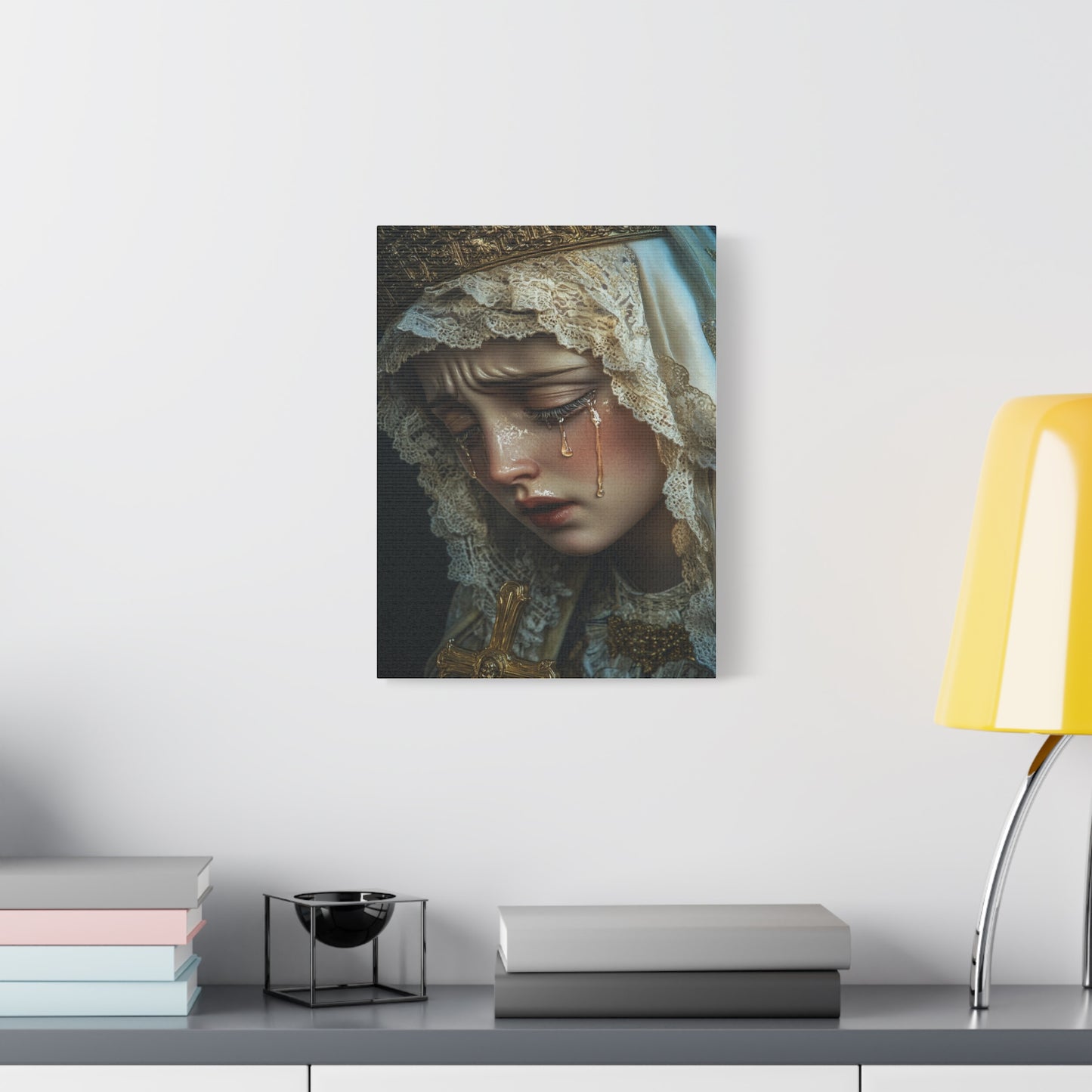 Sorrowful Mary - Holy Mary with Tears Catholic Canvas Wall Art, Christian Decor