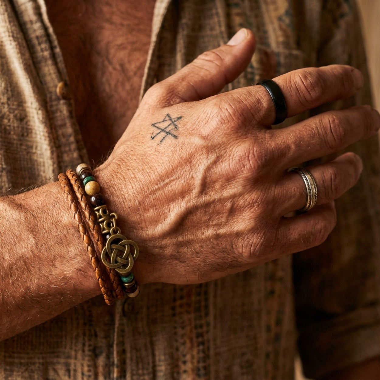 Earth and Serenity Celtic Knot Bracelet Set with Tiger Eye Agate and Nephrite