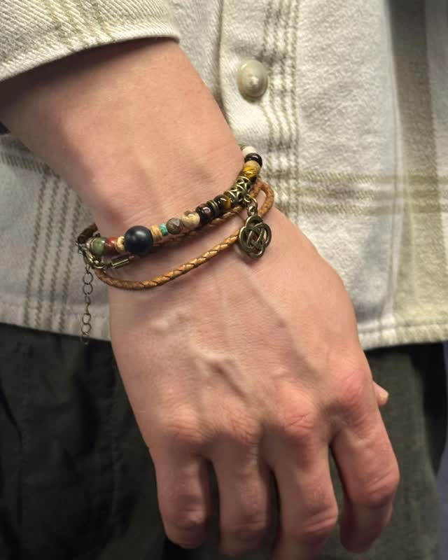 Earth and Serenity Celtic Knot Bracelet Set with Tiger Eye Agate and Nephrite