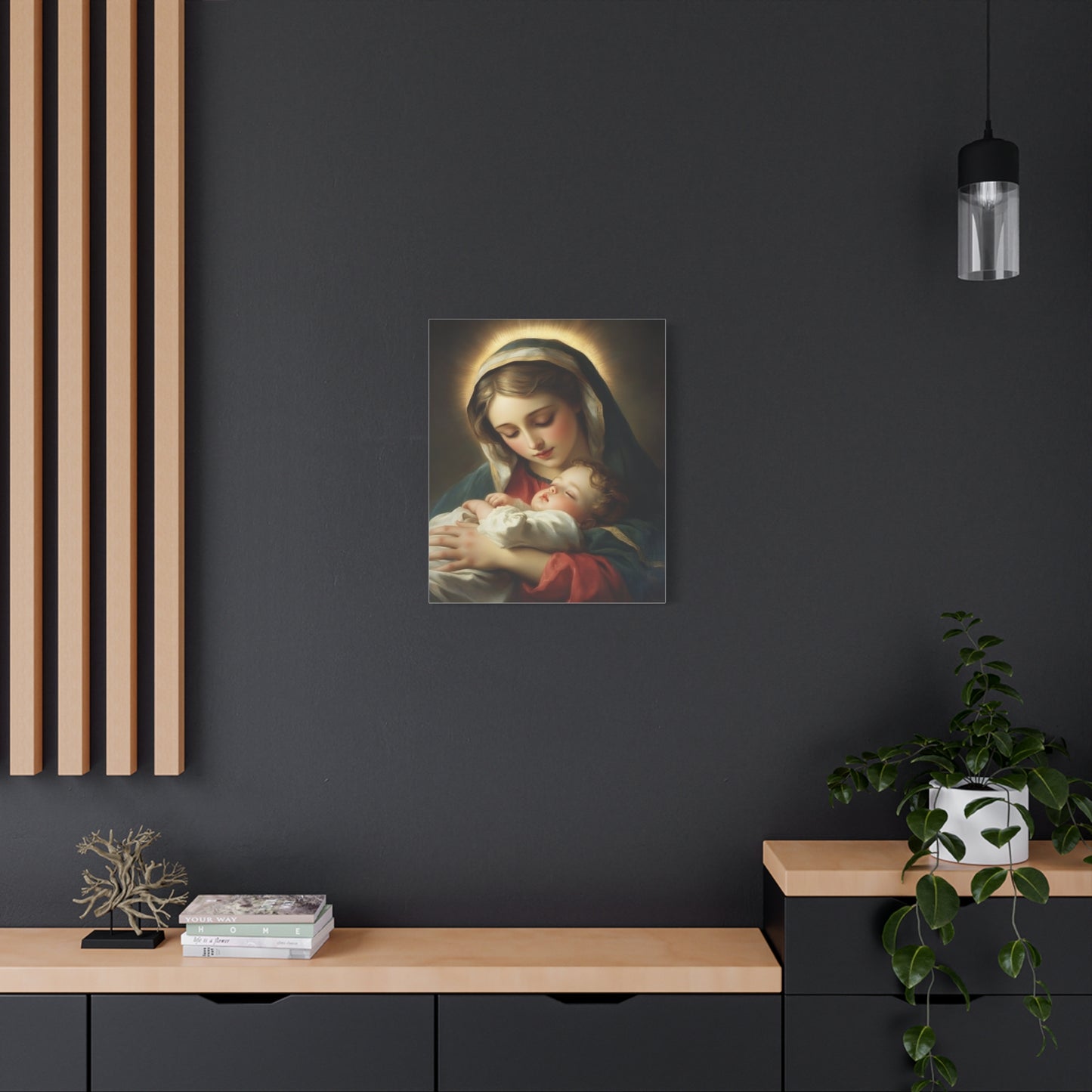 Mary and Sleeping Baby Jesus Catholic Canvas Wall Art, Christian Decor