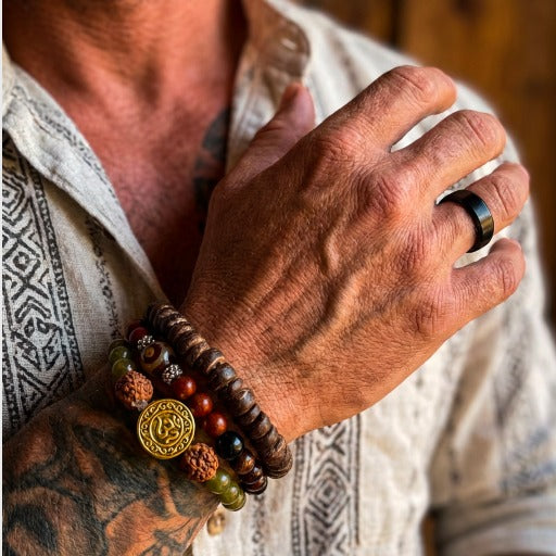 Om Spirit Bracelet Set with Rudraksha Natural Stones and Onyx