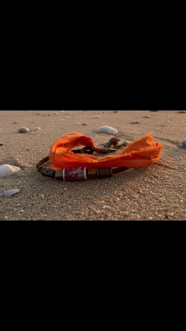 Desert Spirit Orange Silk Wrap Bracelet with Ceramic and Bronze Accents