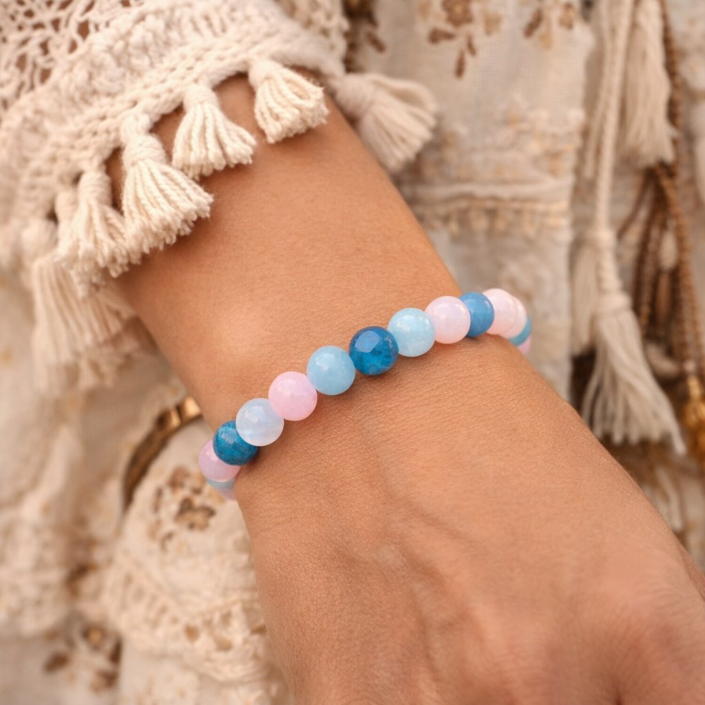 Serenity Stack: Aquamarine, Rose Quartz, and Blue Jade Harmony