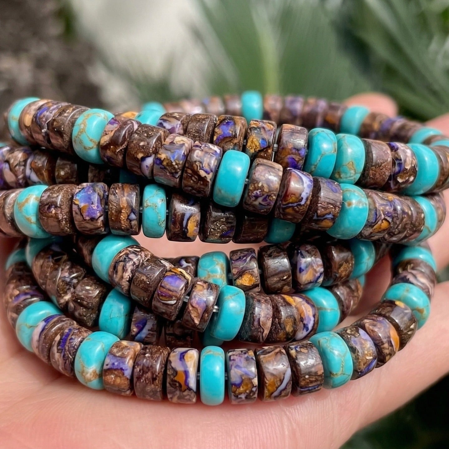Bronze Purple Sea Jasper and Turquoise Bohemian Style Natural Stone Bracelet